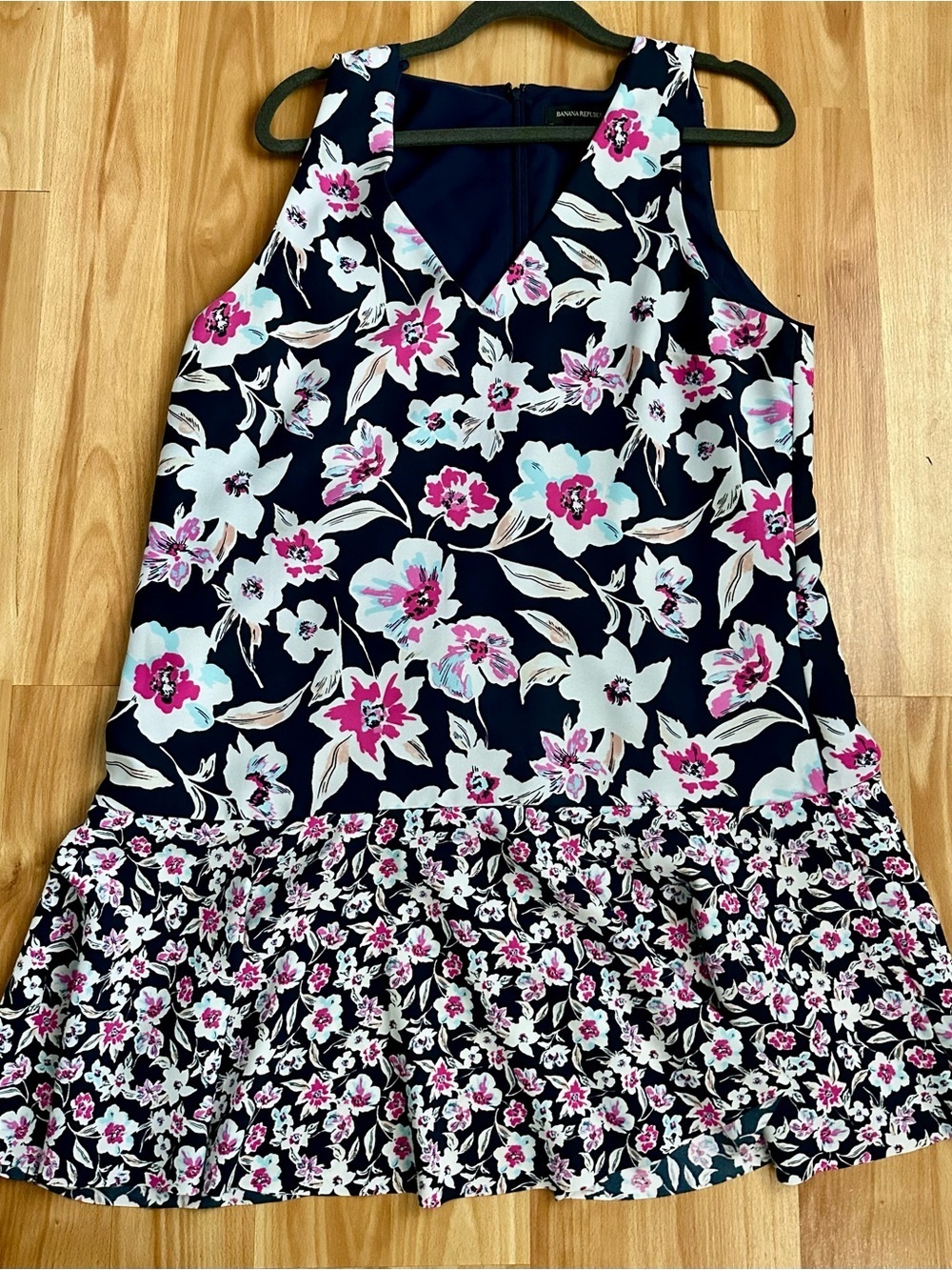 Banana Republic Navy Floral Dress with Pink & Light Blue Accents